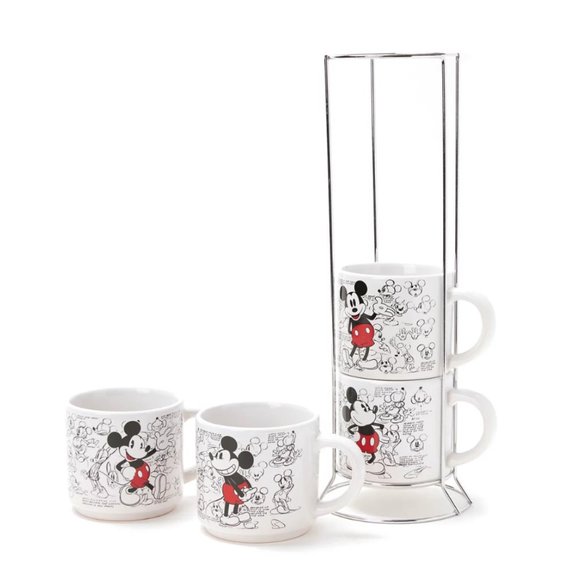 Disney - White & Gray Mickey Mouse 5-Piece Ceramic Stackable Mugs - Picture 2 of 2